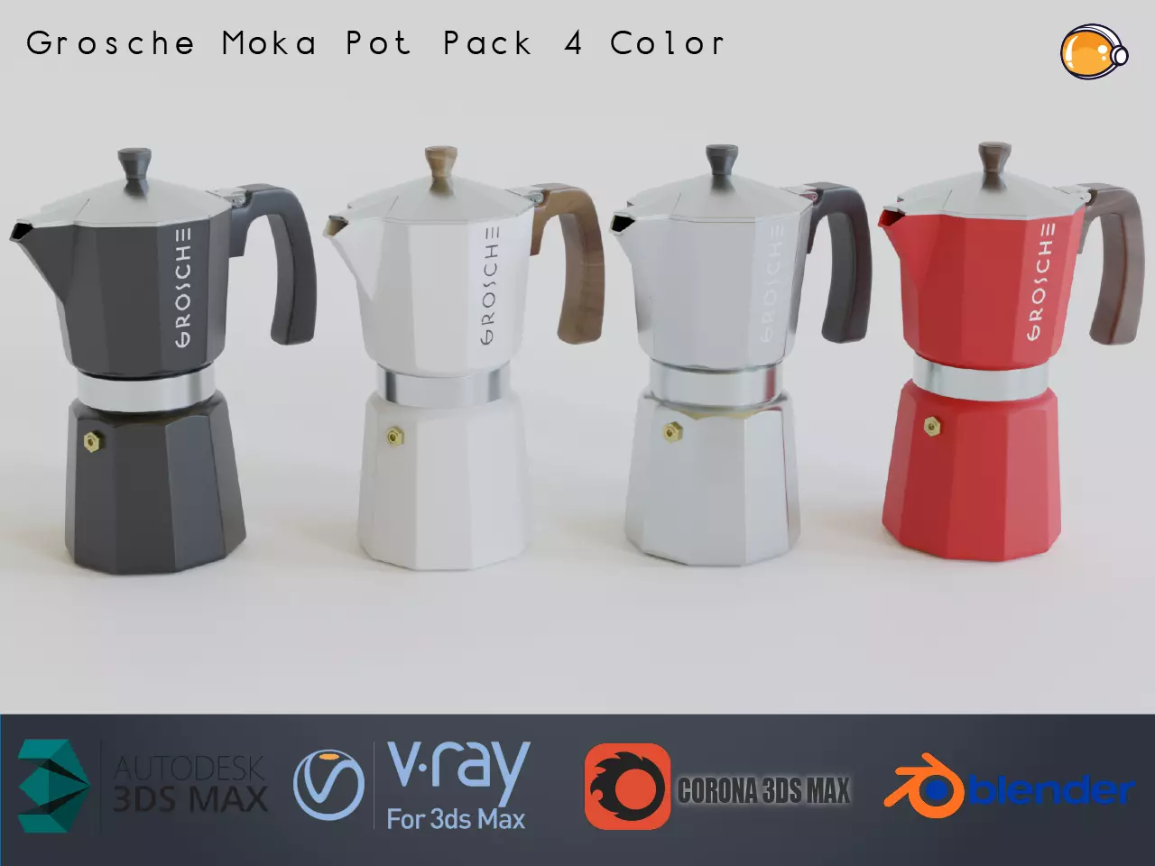 Moka Pot GROSCHE Milano Stovetop Espresso Maker Pack 4 color 3D Model Collection_0