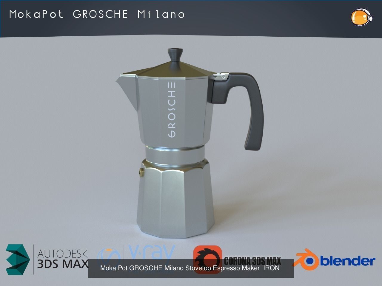 Moka Pot GROSCHE Milano Stovetop Espresso Maker Pack 4 color 3D Model Collection_3