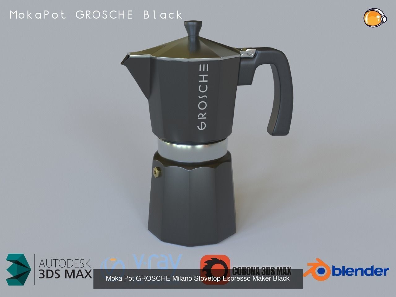 Moka Pot GROSCHE Milano Stovetop Espresso Maker Pack 4 color 3D Model Collection_2