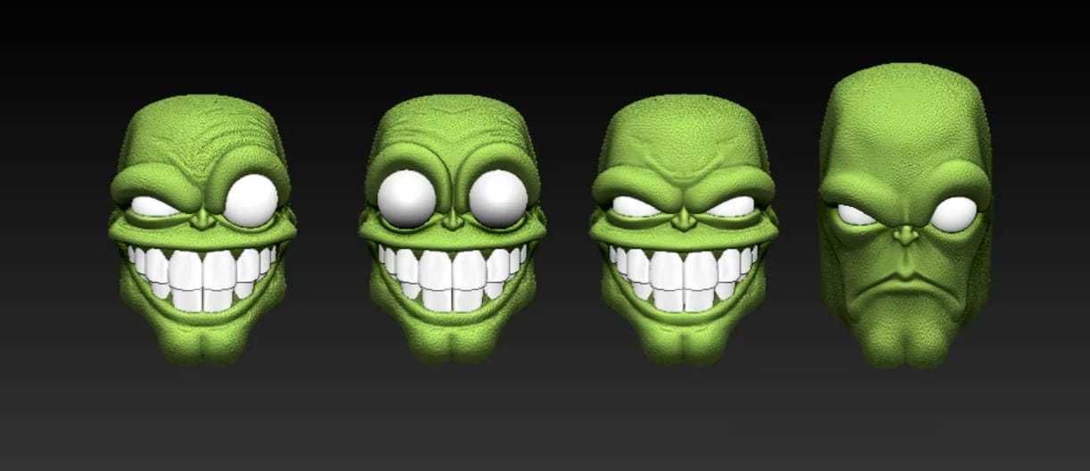 The Mask four alien heads with different expressions 3D print model_2