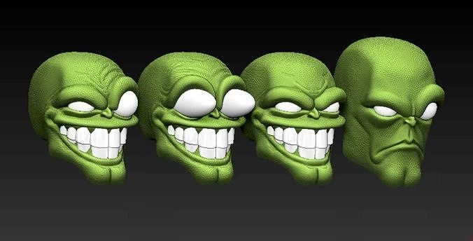 The Mask four alien heads with different expressions 3D print model