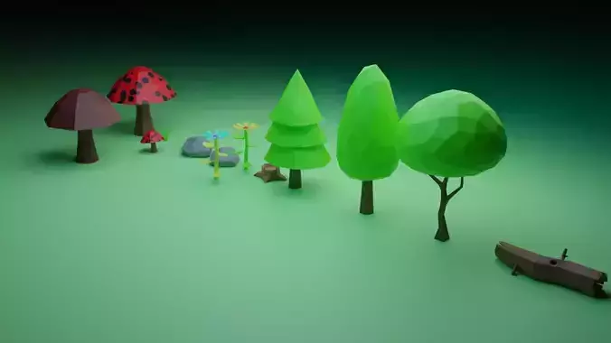 Game ready assets Low Poly Tree Set