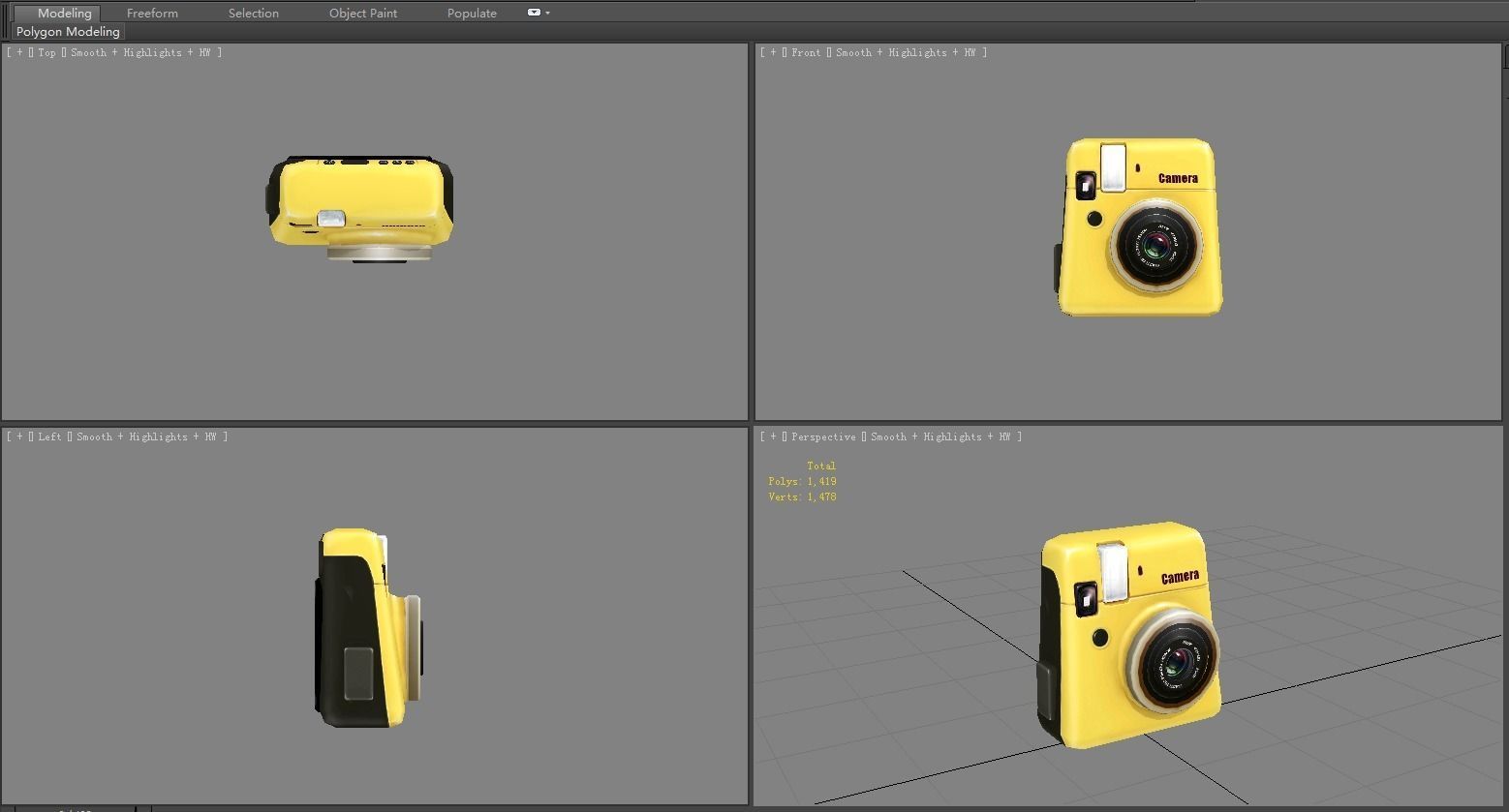 Cartoon Digital Camera - Yellow Low-poly 3D model_5