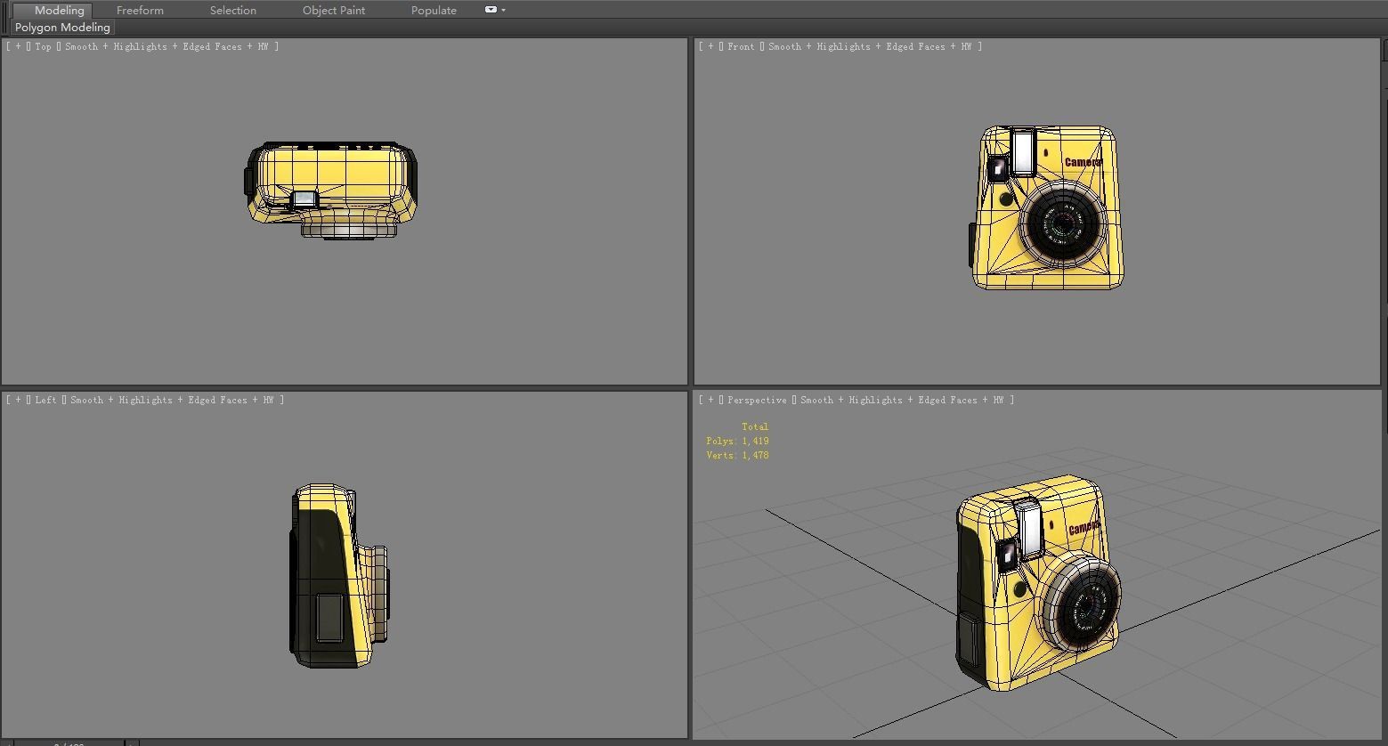 Cartoon Digital Camera - Yellow Low-poly 3D model_6