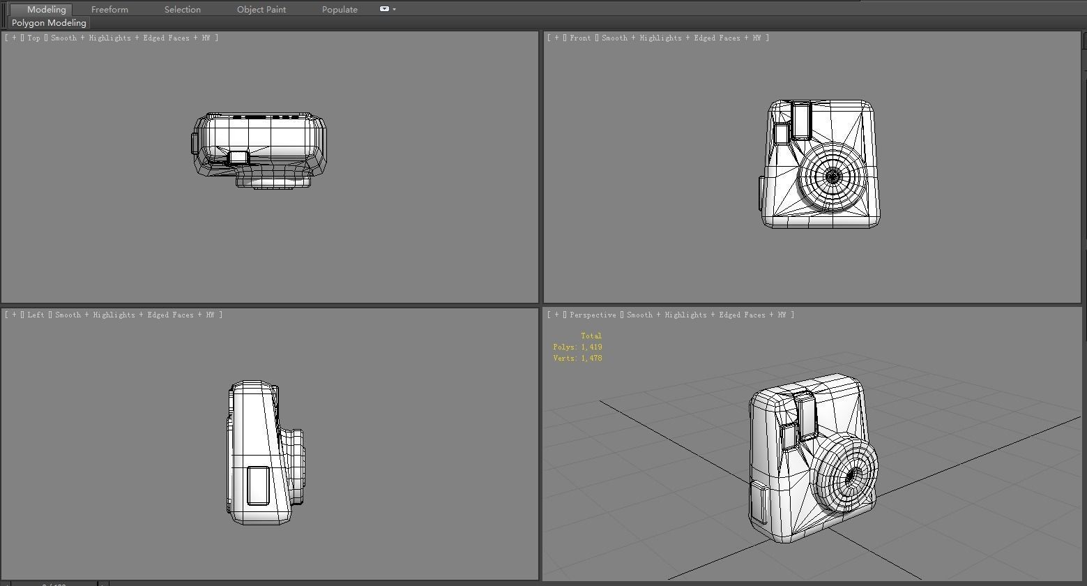 Cartoon Digital Camera - Yellow Low-poly 3D model_7