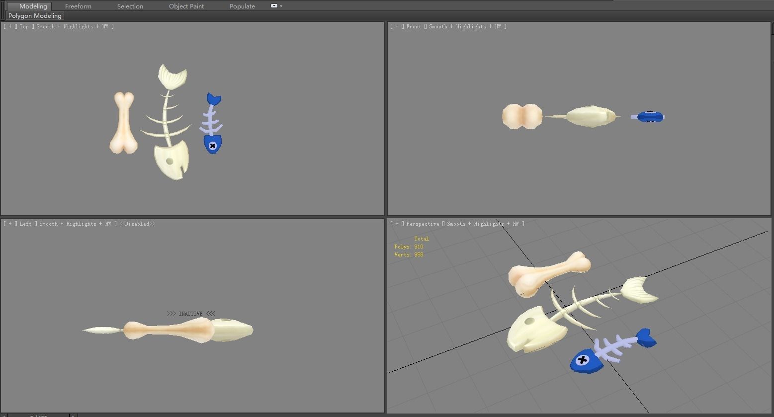 Cartoon Fish Bones - Kitchen waste Low-poly 3D model_4