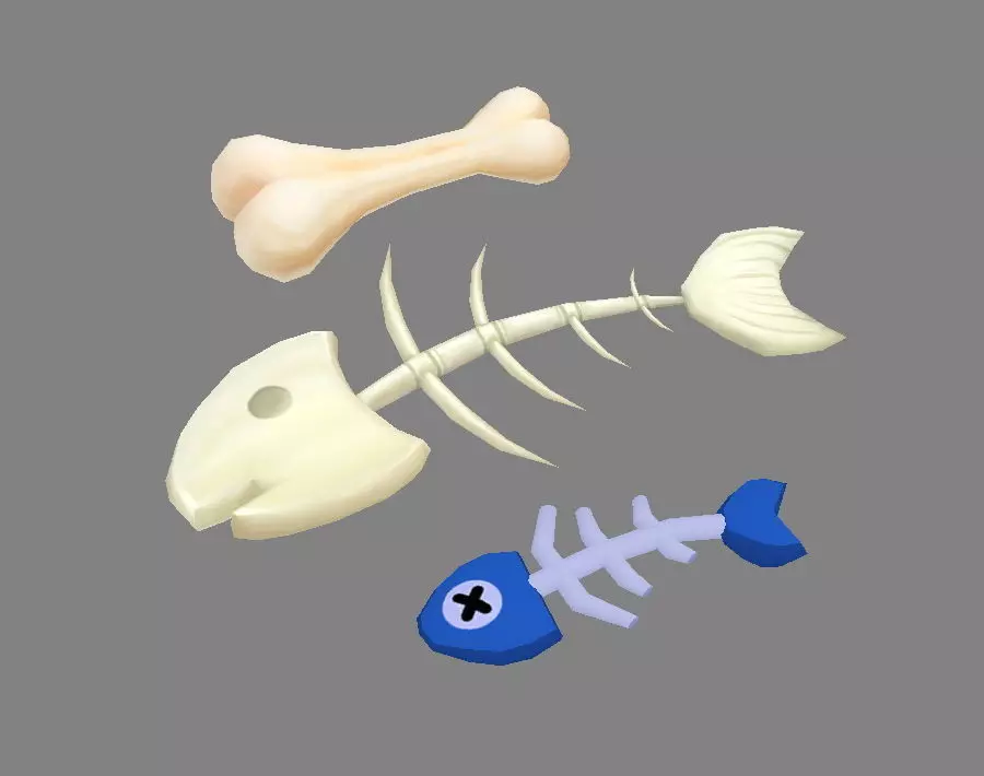 Cartoon Fish Bones - Kitchen waste Low-poly 3D model_0