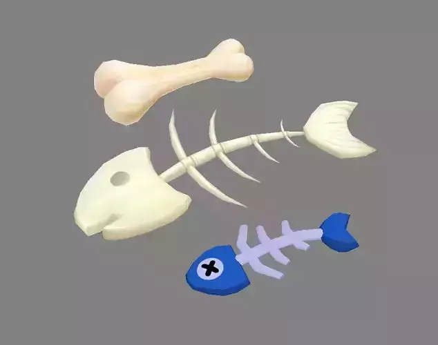 Cartoon Fish Bones - Kitchen waste Low-poly 3D model