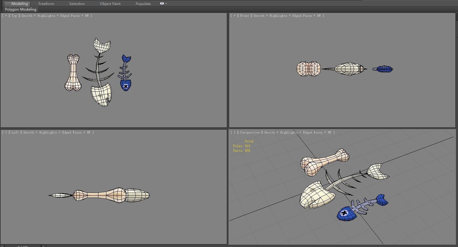 Cartoon Fish Bones - Kitchen waste Low-poly 3D model_5