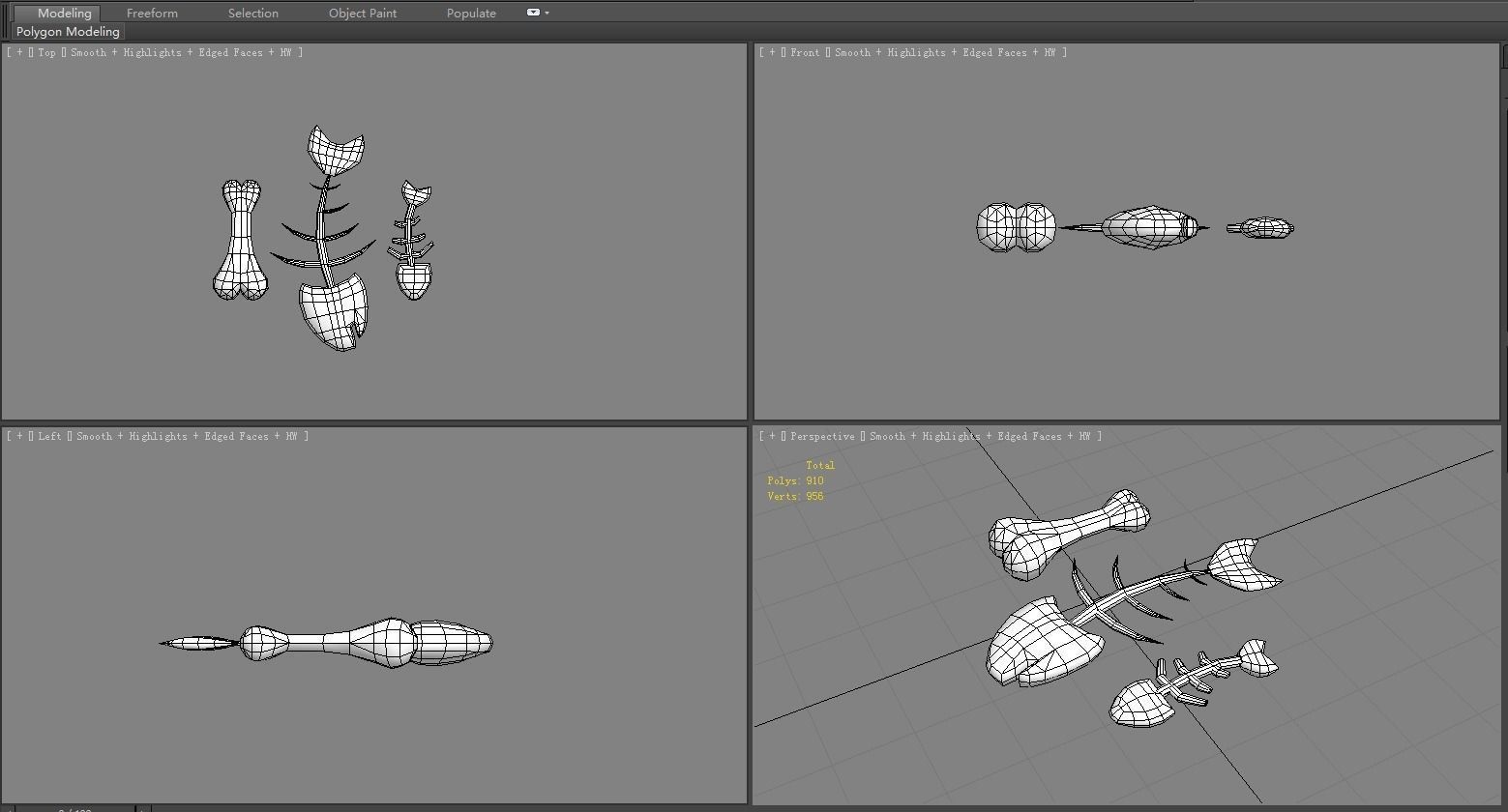 Cartoon Fish Bones - Kitchen waste Low-poly 3D model_6