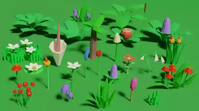Plant Set Lowpoly Style