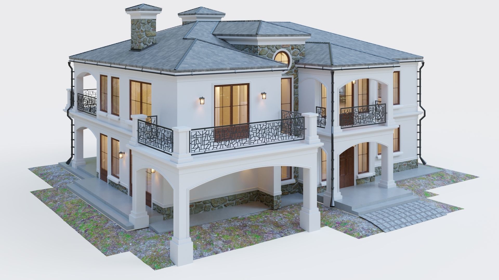 House in neoclassical style 3D model_8