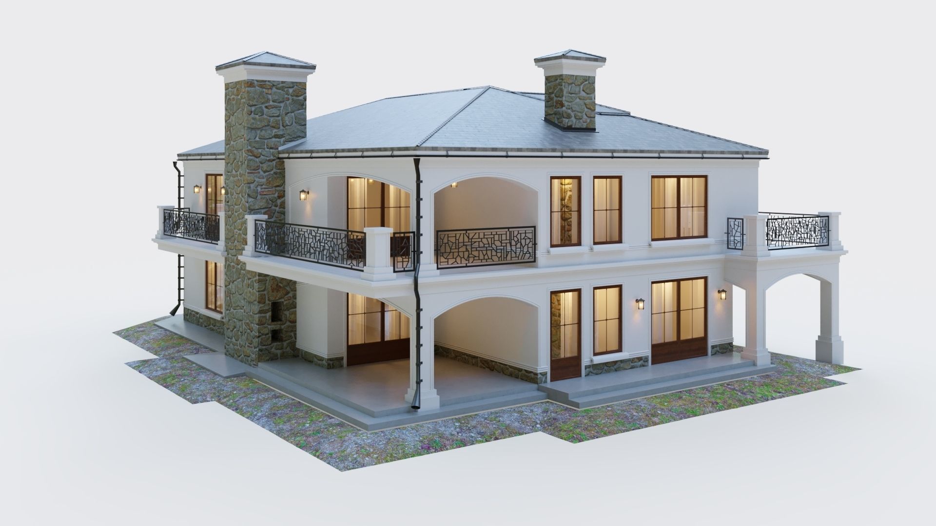 House in neoclassical style 3D model_10