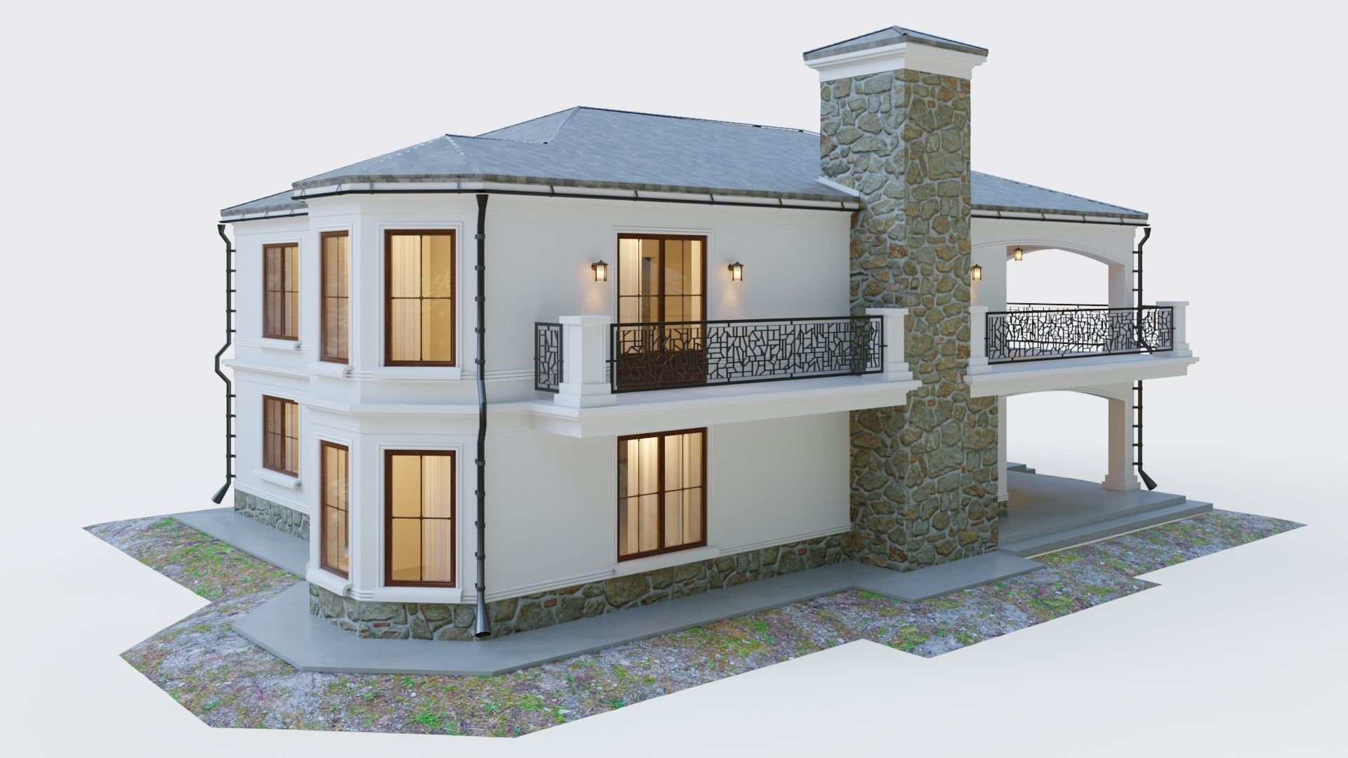 House in neoclassical style 3D model_3
