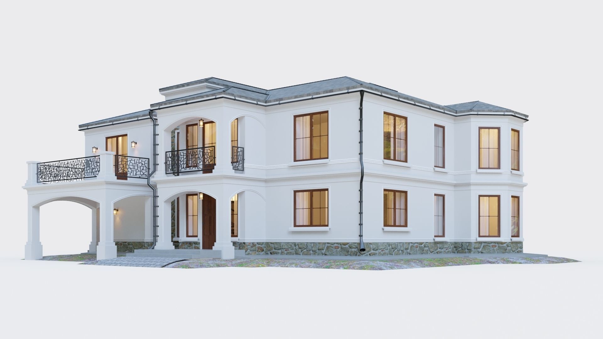 House in neoclassical style 3D model_1