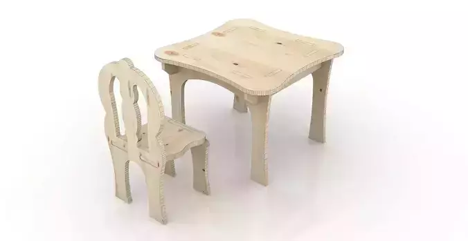 Kids Table and Chair wood cnc router 3d model low poly
