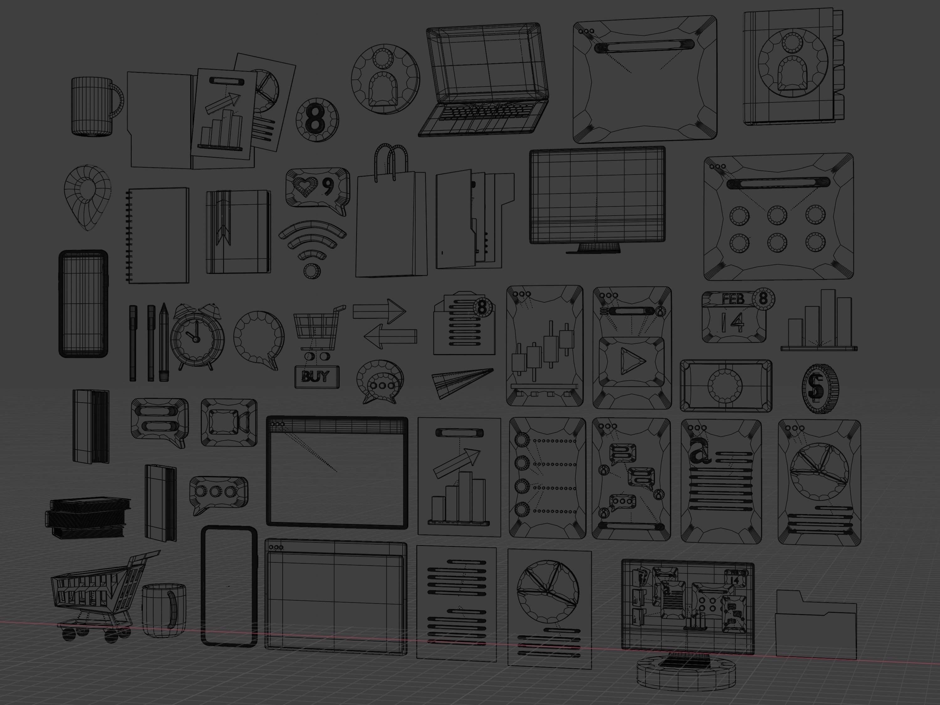 Set of 3d business stuffs that useful on the desk in office 3D model_8