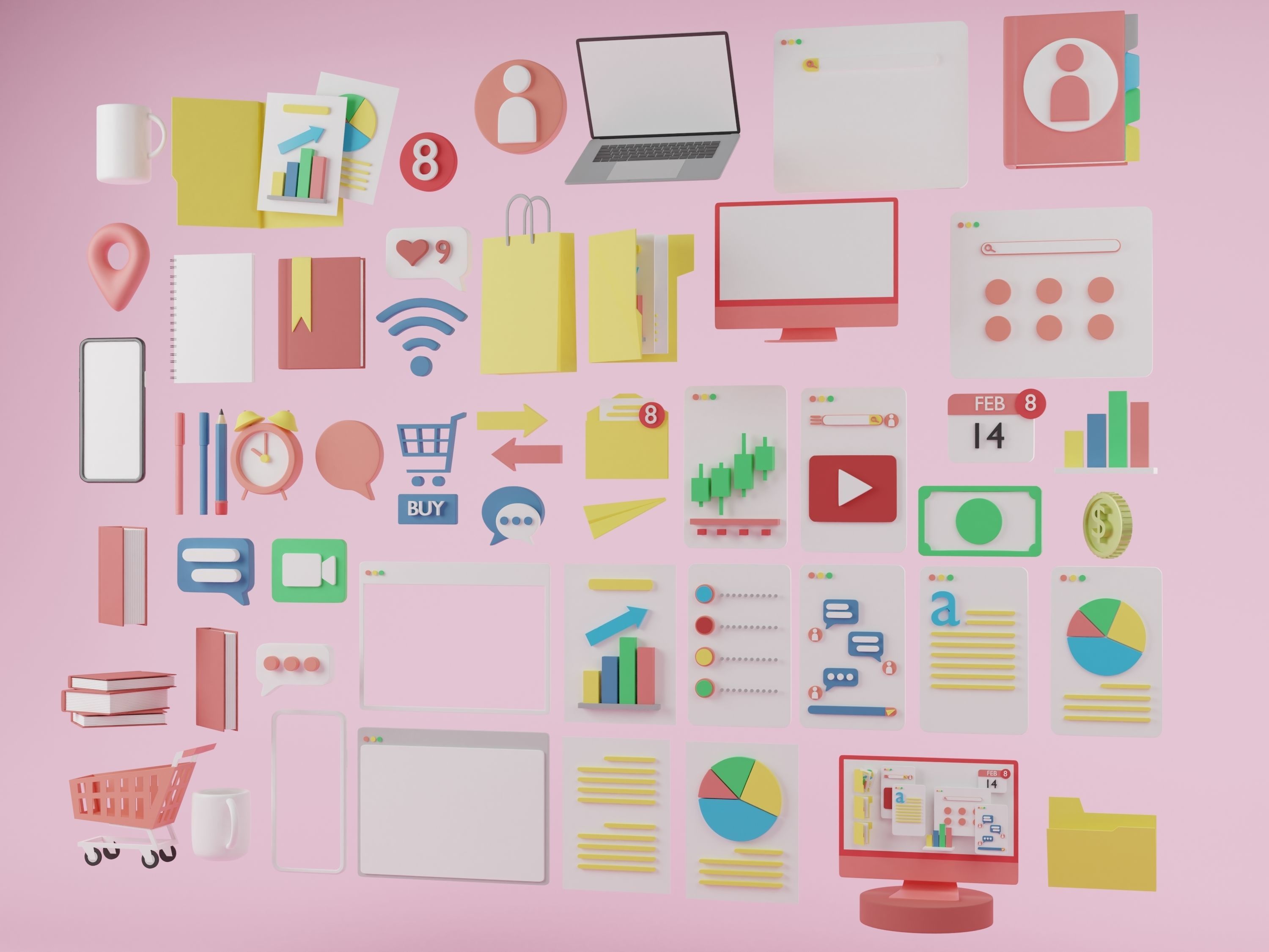 Set of 3d business stuffs that useful on the desk in office 3D model_1