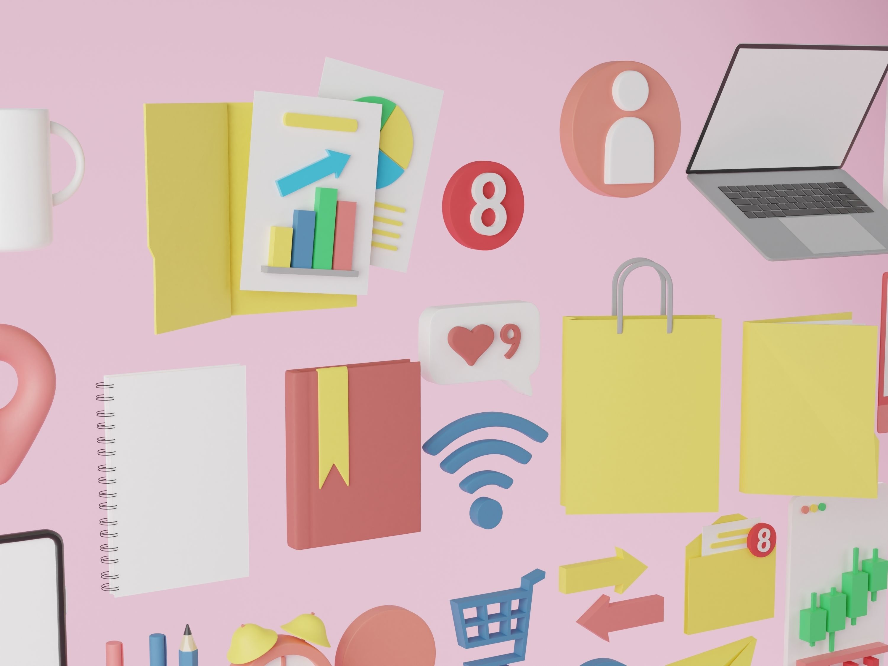 Set of 3d business stuffs that useful on the desk in office 3D model_3