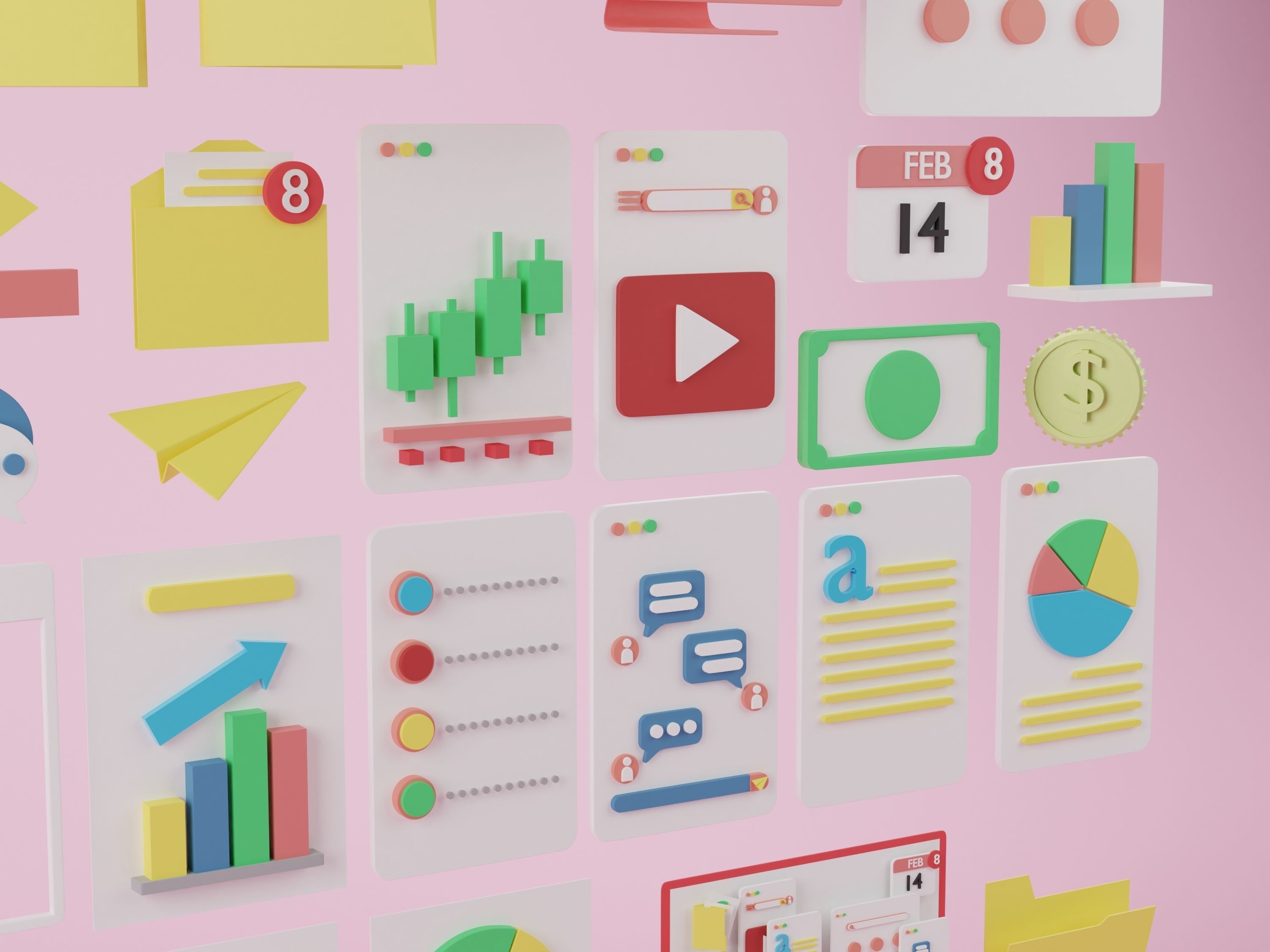 Set of 3d business stuffs that useful on the desk in office 3D model_5