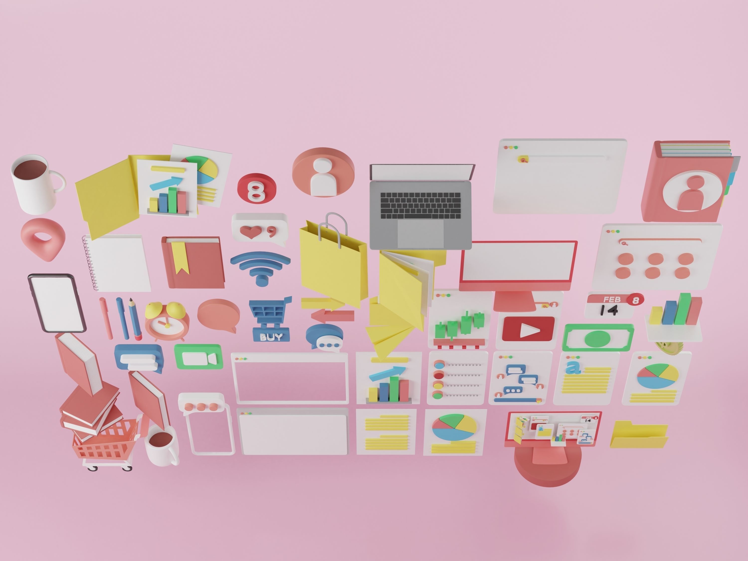 Set of 3d business stuffs that useful on the desk in office 3D model_2