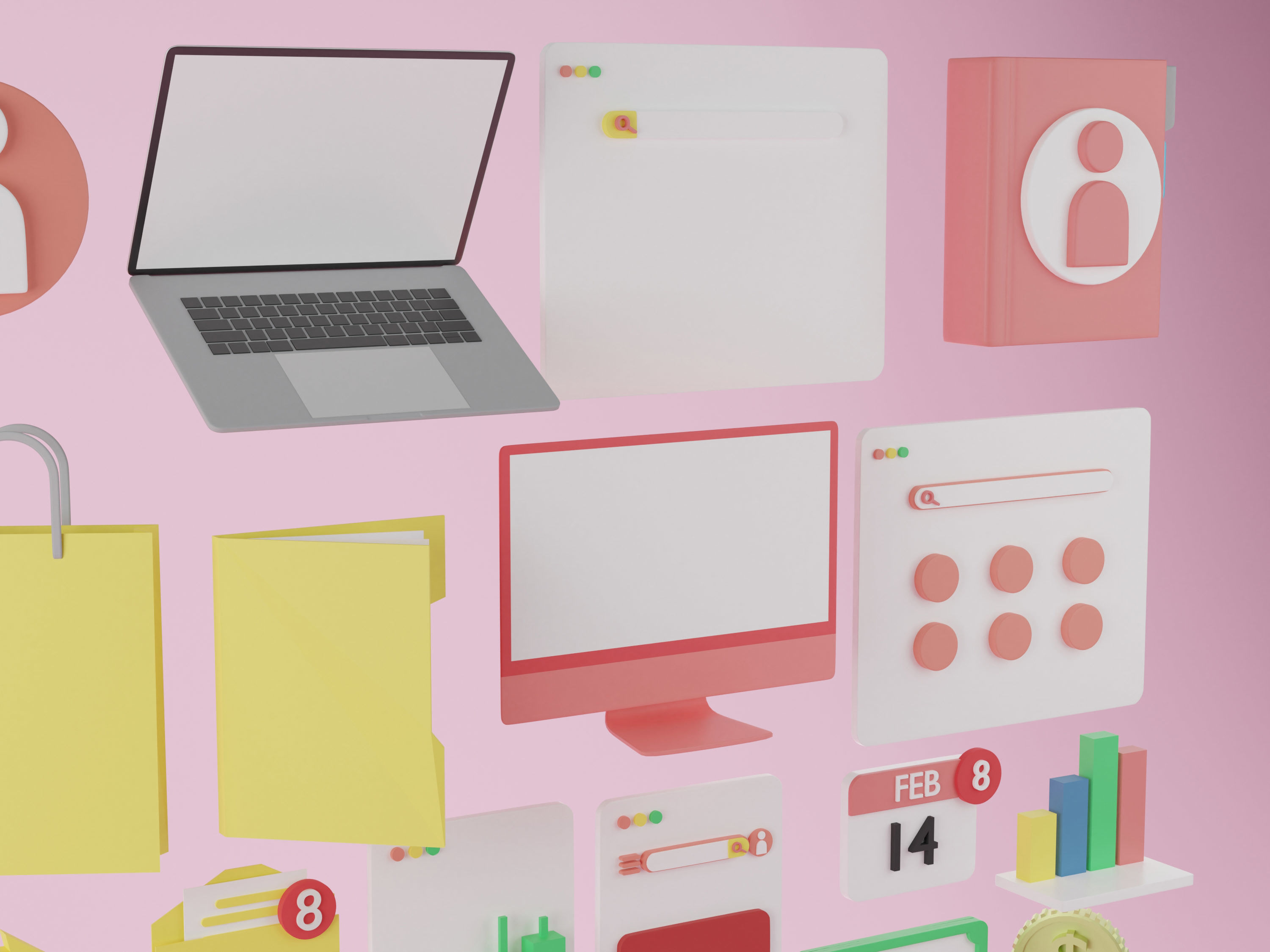 Set of 3d business stuffs that useful on the desk in office 3D model_4