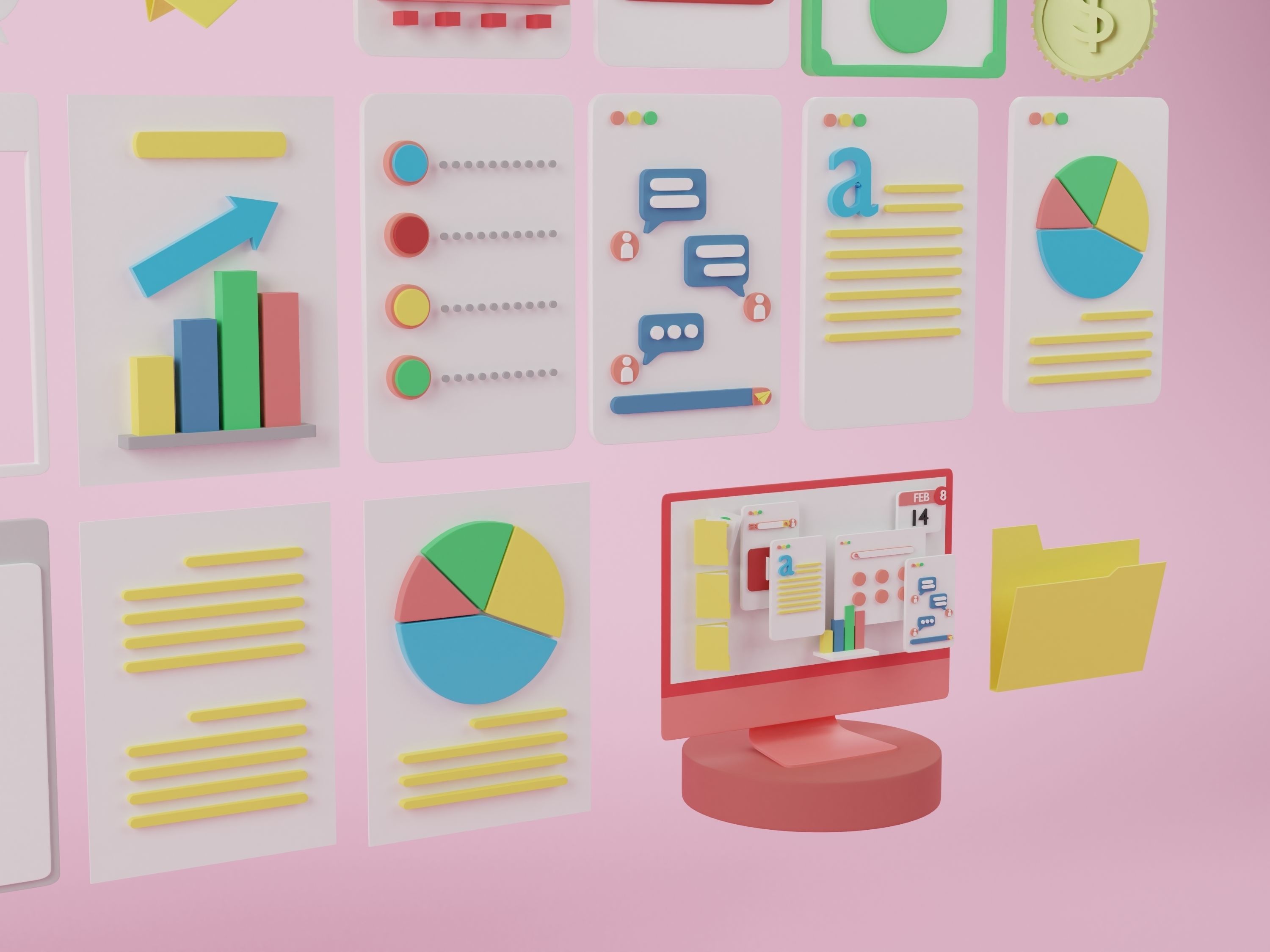 Set of 3d business stuffs that useful on the desk in office 3D model_6