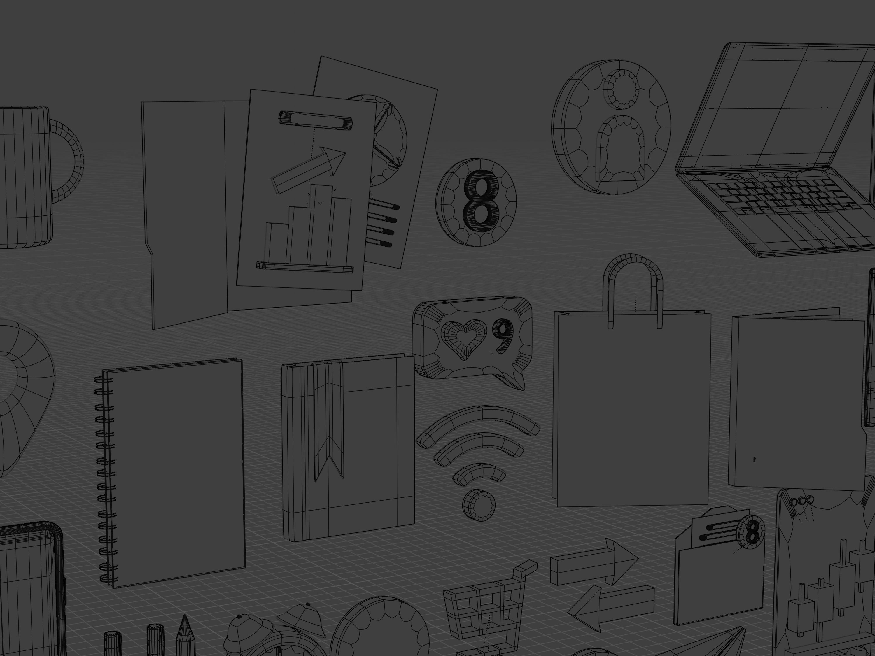 Set of 3d business stuffs that useful on the desk in office 3D model_7