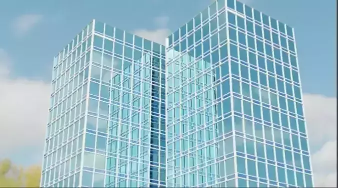 Skyscraper glass office building with sky