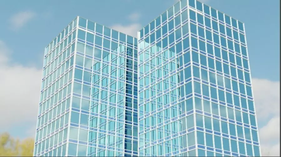 Skyscraper glass office building with sky Free 3D model