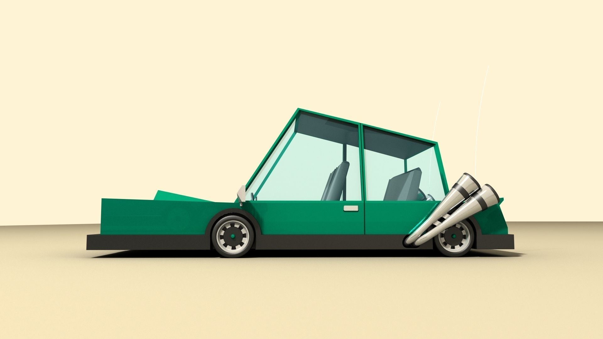 CAR 6 with roof Low-poly 3D model_1