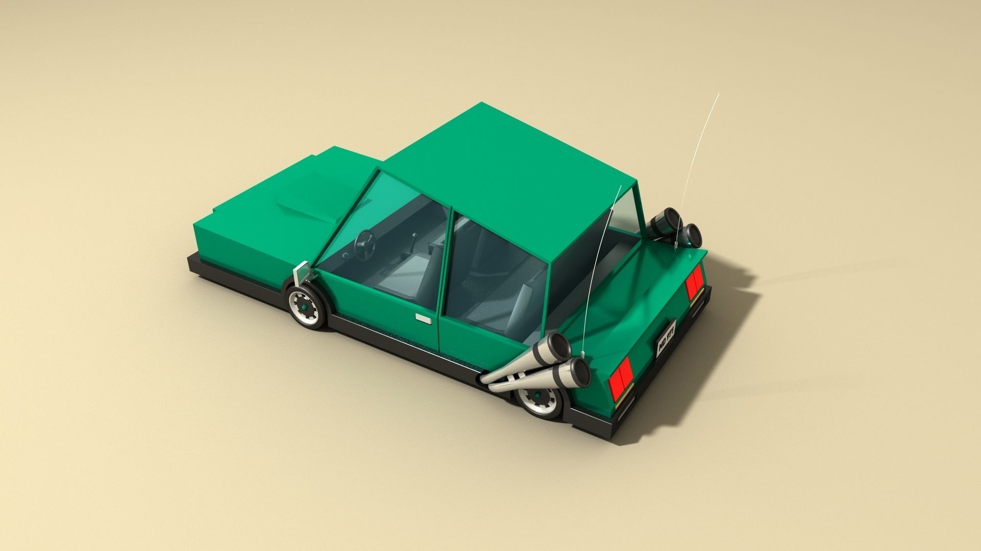 CAR 6 with roof Low-poly 3D model_2