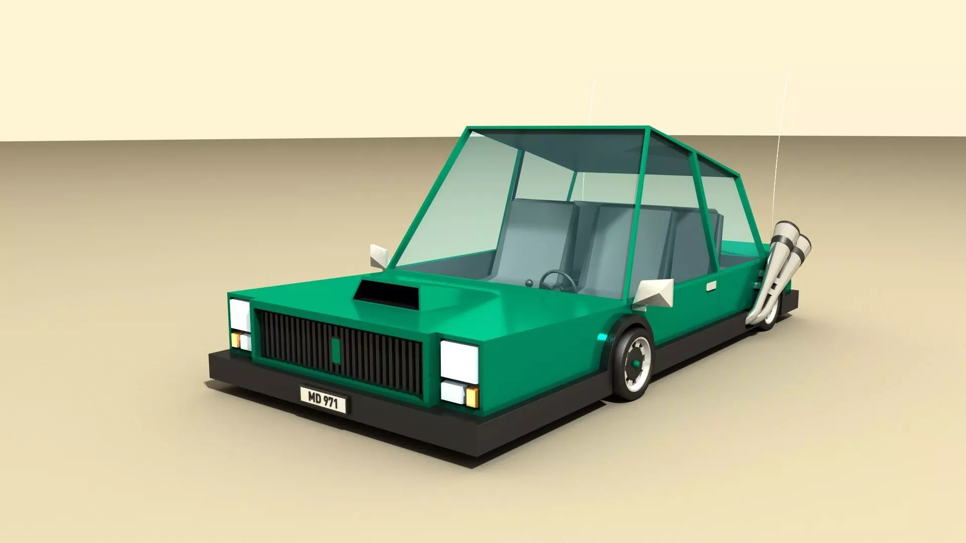 CAR 6 with roof Low-poly 3D model_0