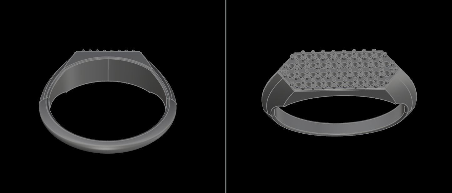 Narrow Bar Hexagon Diamond Cluster Band Signet Ring Mix Size 3D print model_16