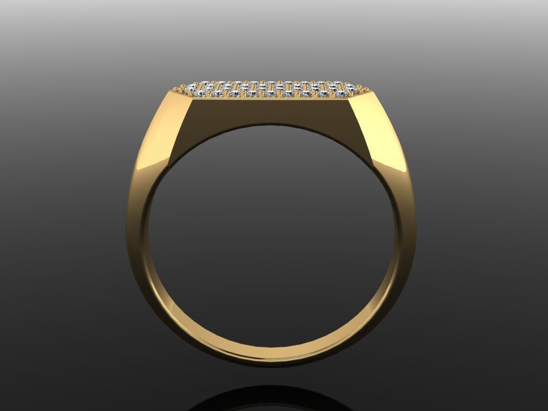 Narrow Bar Hexagon Diamond Cluster Band Signet Ring Mix Size 3D print model_4