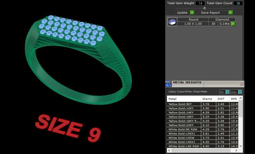 Narrow Bar Hexagon Diamond Cluster Band Signet Ring Mix Size 3D print model_10