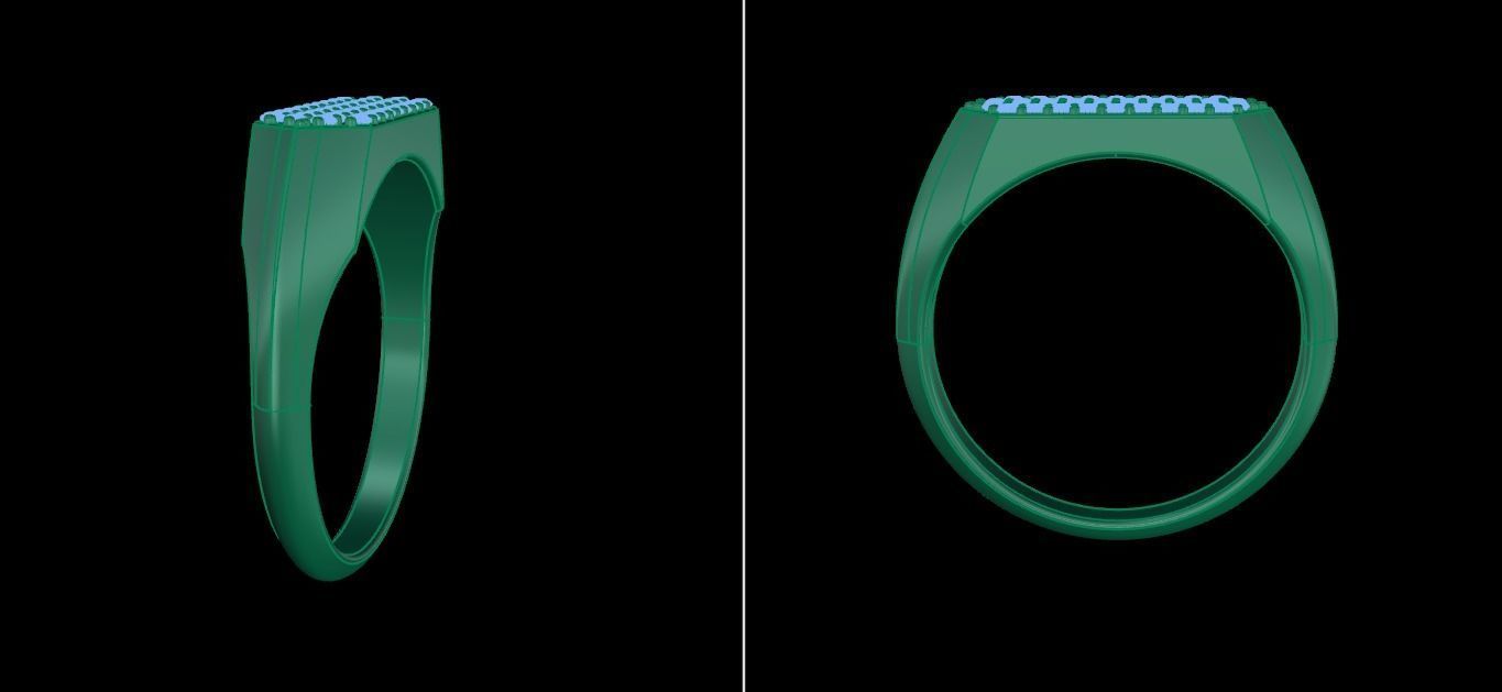 Narrow Bar Hexagon Diamond Cluster Band Signet Ring Mix Size 3D print model_15