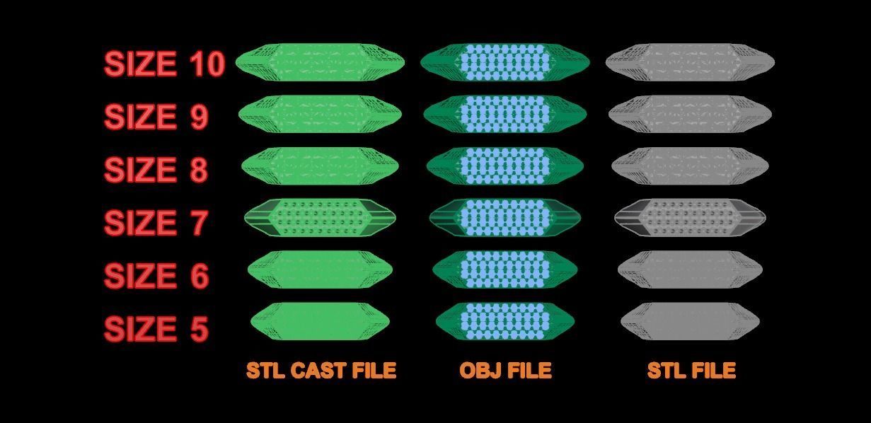 Narrow Bar Hexagon Diamond Cluster Band Signet Ring Mix Size 3D print model_12
