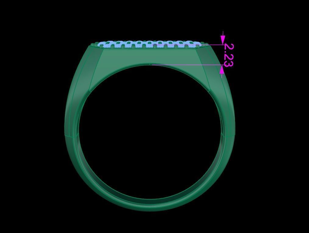 Narrow Bar Hexagon Diamond Cluster Band Signet Ring Mix Size 3D print model_17
