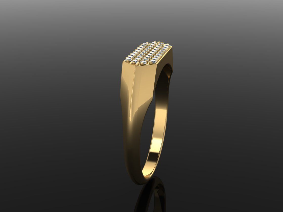 Narrow Bar Hexagon Diamond Cluster Band Signet Ring Mix Size 3D print model_5
