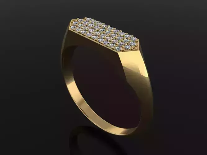 Narrow Bar Hexagon Diamond Cluster Band Signet Ring Mix Size 3D print model