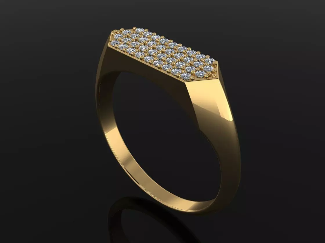 Narrow Bar Hexagon Diamond Cluster Band Signet Ring Mix Size 3D print model_0