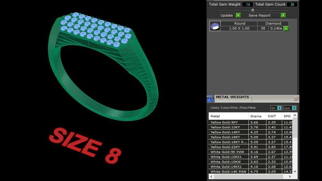 Narrow Bar Hexagon Diamond Cluster Band Signet Ring Mix Size 3D print model_9