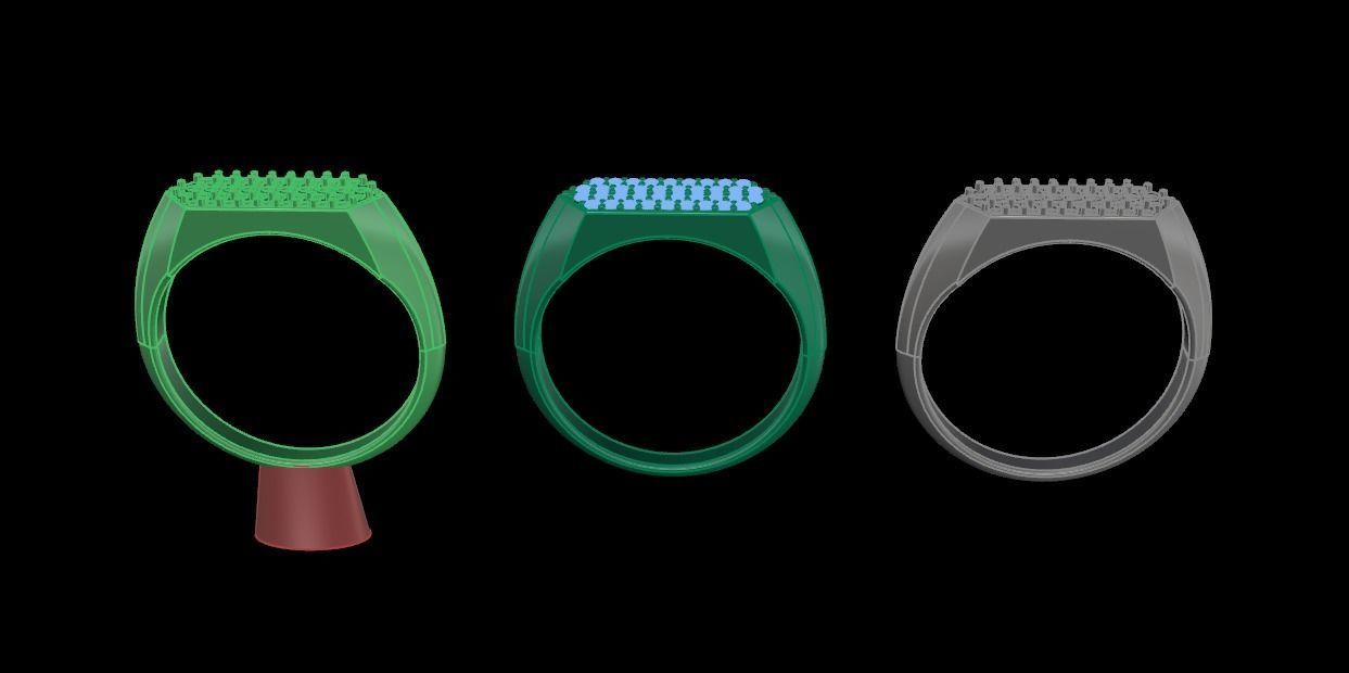 Narrow Bar Hexagon Diamond Cluster Band Signet Ring Mix Size 3D print model_13