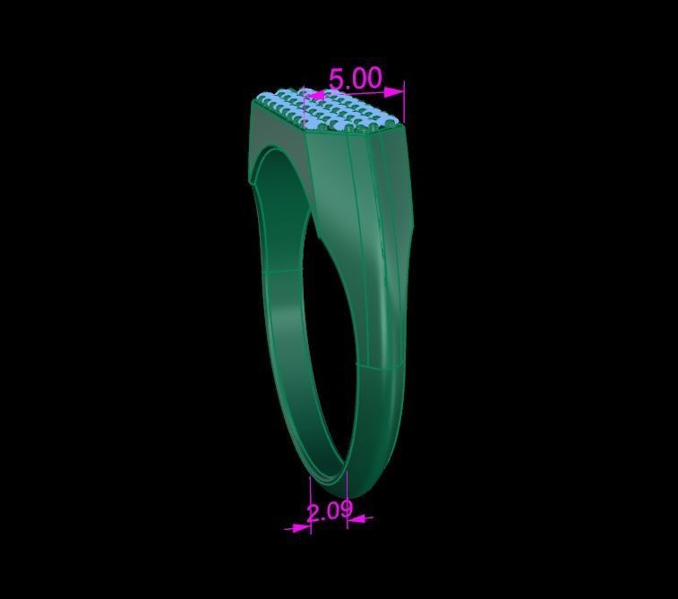 Narrow Bar Hexagon Diamond Cluster Band Signet Ring Mix Size 3D print model_18