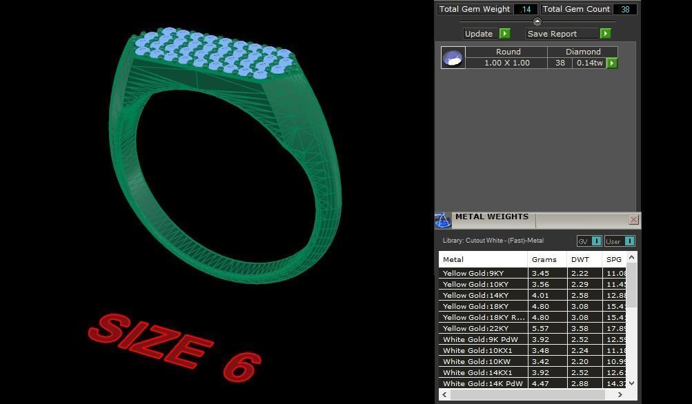 Narrow Bar Hexagon Diamond Cluster Band Signet Ring Mix Size 3D print model_7