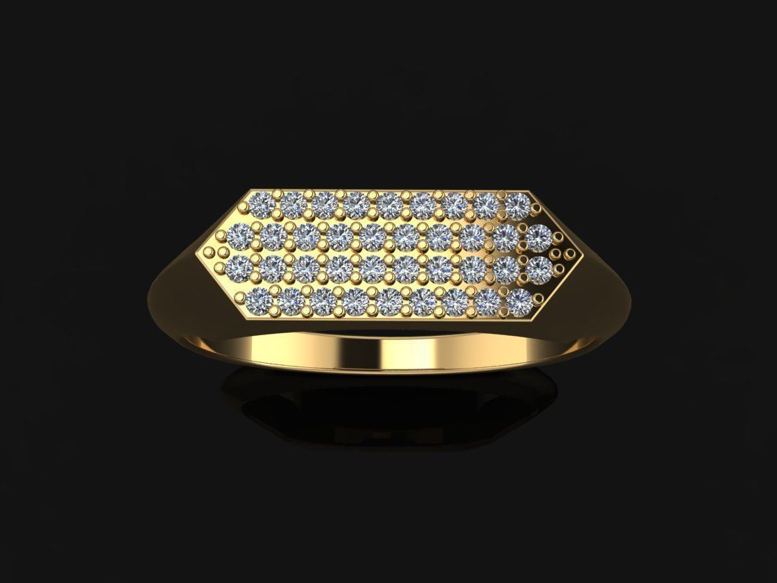 Narrow Bar Hexagon Diamond Cluster Band Signet Ring Mix Size 3D print model_3