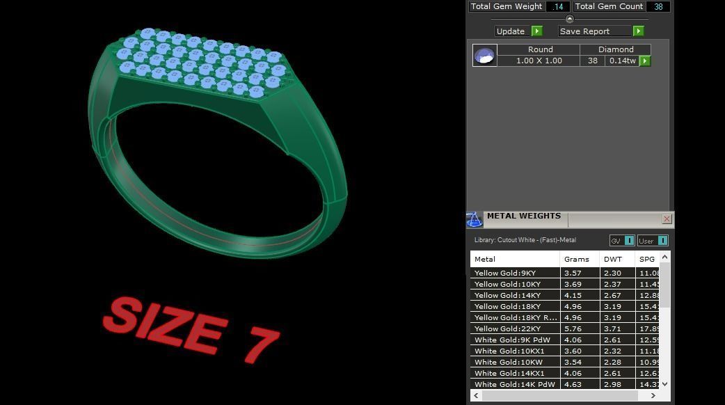 Narrow Bar Hexagon Diamond Cluster Band Signet Ring Mix Size 3D print model_8