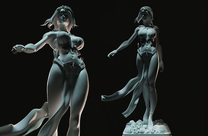 Warrior female on rock 3D print model