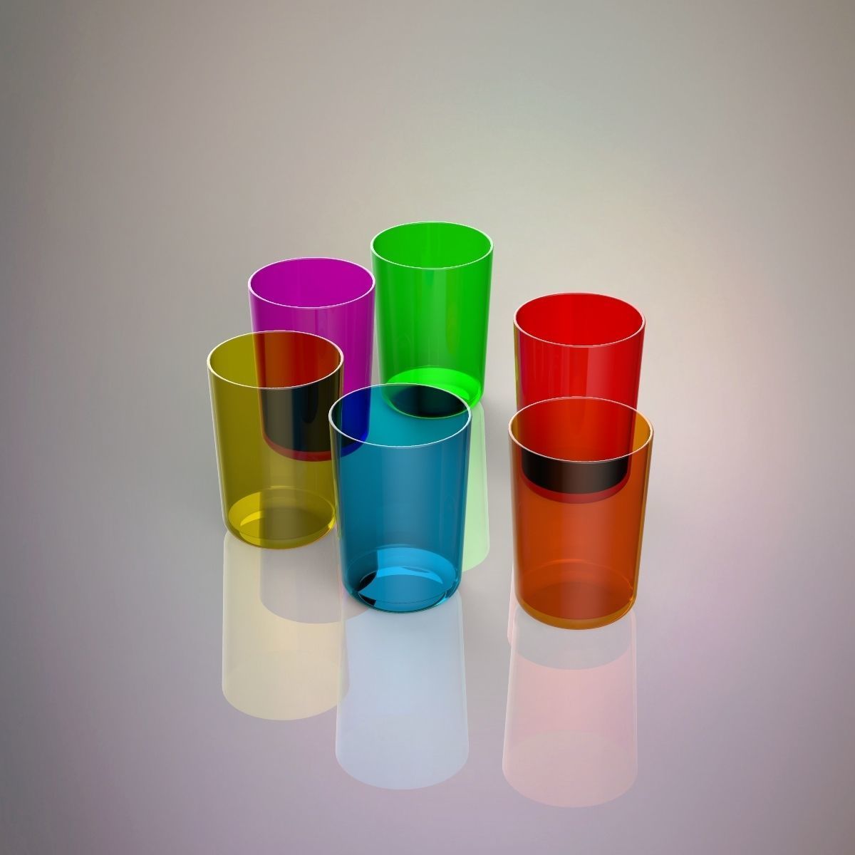 Glass set of colored tumblers 3D model_3